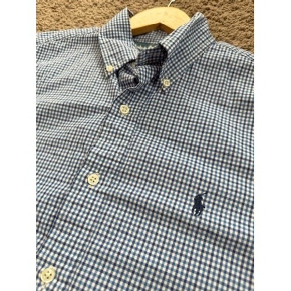 Ralph Lauren Mens Medium Blue Gingham Check Button Down Long Sleeve Shirt - Picture 1 of 8